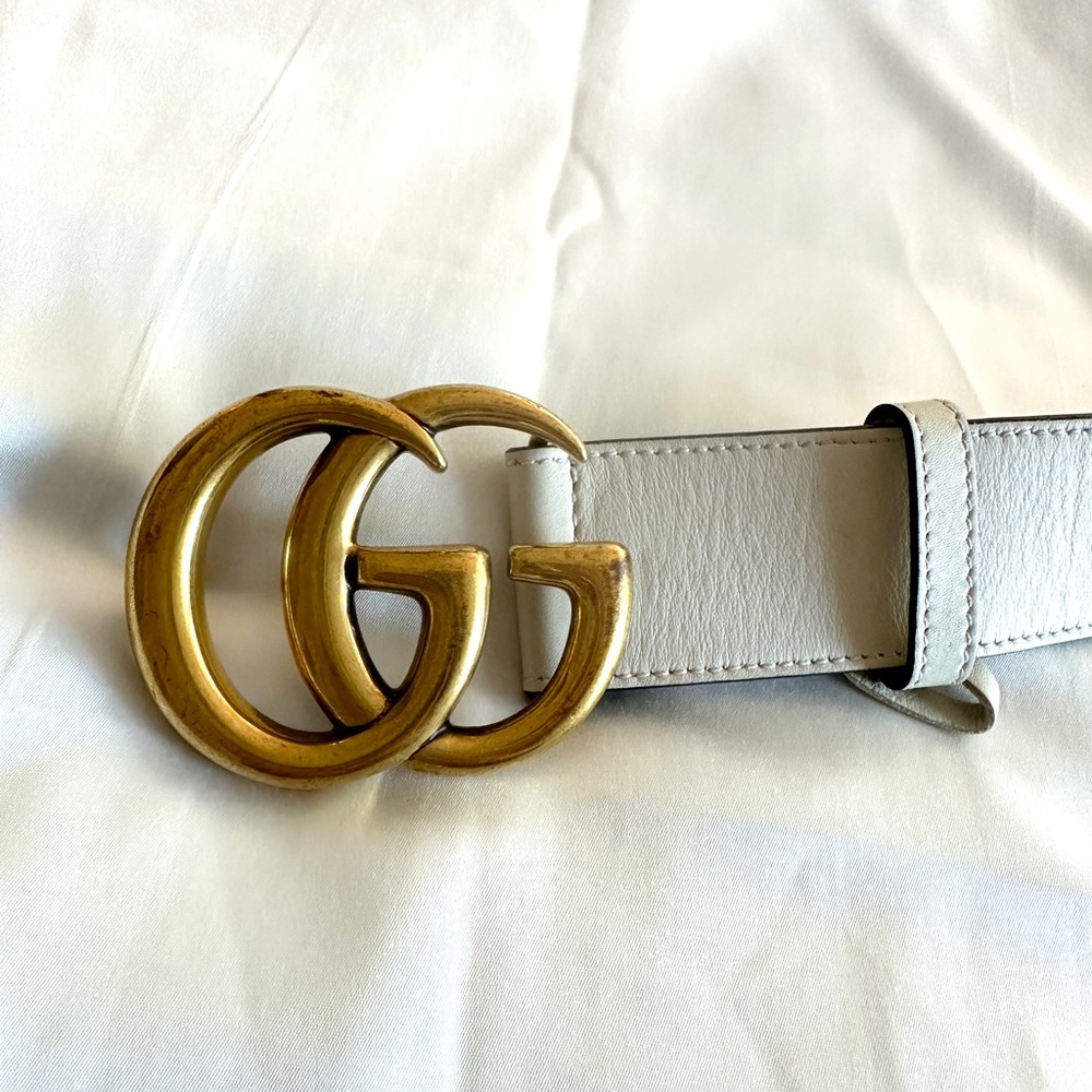 Gucci wide leather belt with double G buckle / Gucci 95
